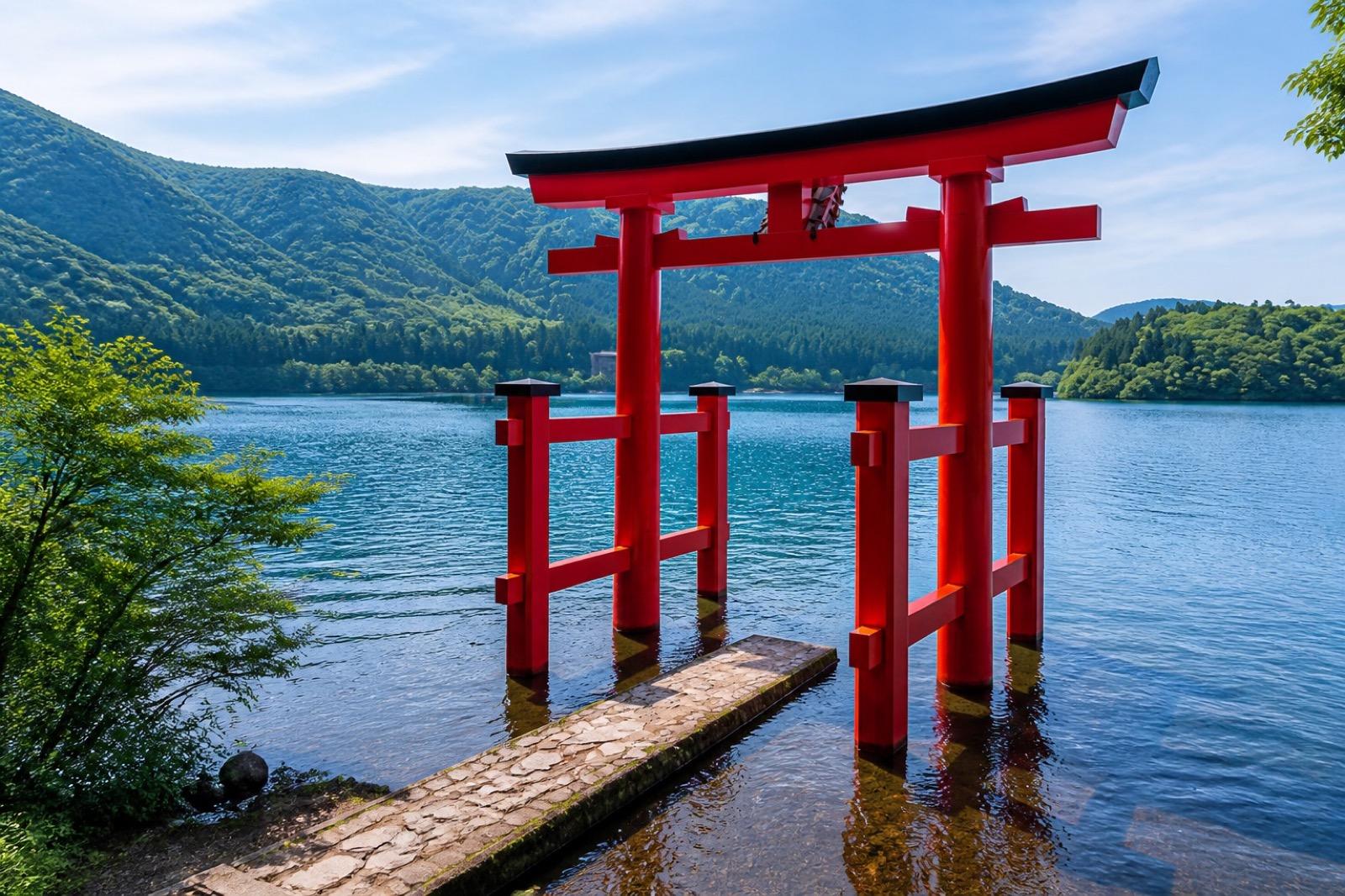芦ノ湖に立つ箱根神社の鳥居