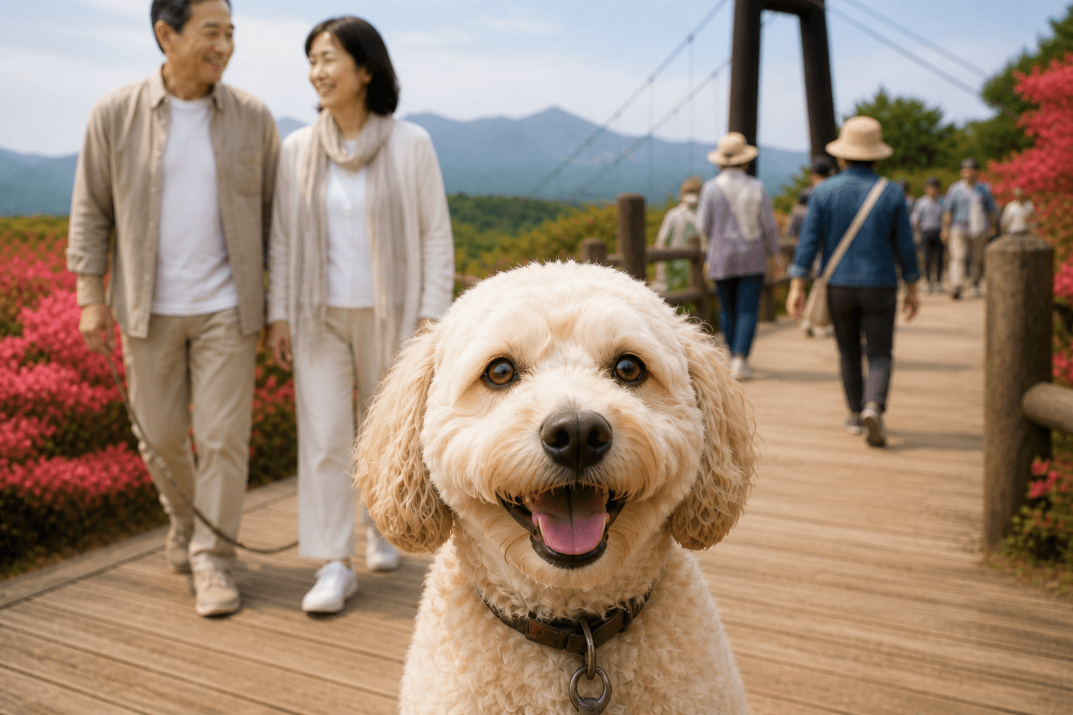 那須高原で手前に愛犬、奥にご両親
